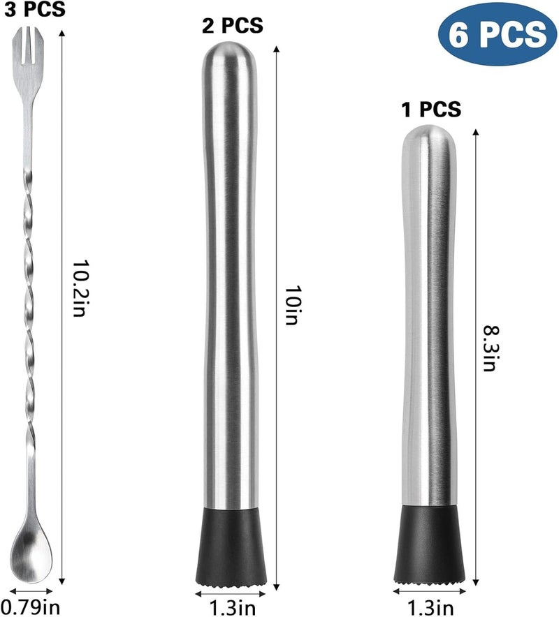 LoveBB 10" & 8" Cocktail Muddlers, Stainless Steel Muddler with 3 Pcs 10 inch Mixing Spoon for Lemonade Mojitos Fruit Drinks - Image 2